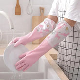 Dishwashing Gloves Warm Rubber Waterproof Kitchen Washing Dishes Housework Gloves Women's Waterproof Cleaning Gloves