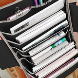 Multiple Pockets School Desk Side Books Organizer Hanging Bag Oxford Reinforced Desk Organiser Storage Bag for Home Office Classroom Magazine Files Papers Holders Bag with Pens Bottle Holder Pouch