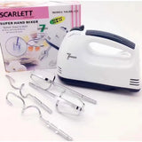 Scarlett Hand Mixer - 7 Speed Egg Beater with Chrome Beater + Dough Hook (White, 260W)