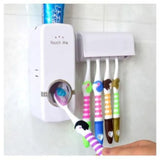 High Quality Set of Toothpaste Dispenser & Brush Holder - Plastic Automatic Toothpaste Dispenser With Tooth Brush Holder For Homes And Bathrooms - Tooth Paste Dispenser with Toothbrush Holder