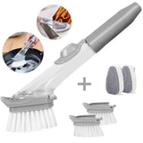 Kitchen Cleaning Brush - Scrubber with Long Handle ,Sponge & White Wok Brush - Refill Liquid - Good for Kitchen