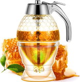 Honey Dispenser with Stand Honey Container, Syrup and Sugar Jar Pot, No Drip Honey Dispenser with High Capacity