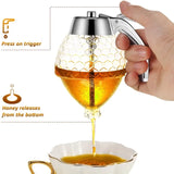 Honey Dispenser with Stand Honey Container, Syrup and Sugar Jar Pot, No Drip Honey Dispenser with High Capacity