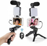 AY-49 Video Making Kit: All-in-One Vlogging Tripod, Microphone, LED Light & Wireless Remote Control