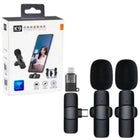 Wireless MIC K9 Dual MICROPHONE Vlogging Mic, For Podcast, Interviews, with Microphone for Type C, Android, IOS Lightining & 3.5mm Jack