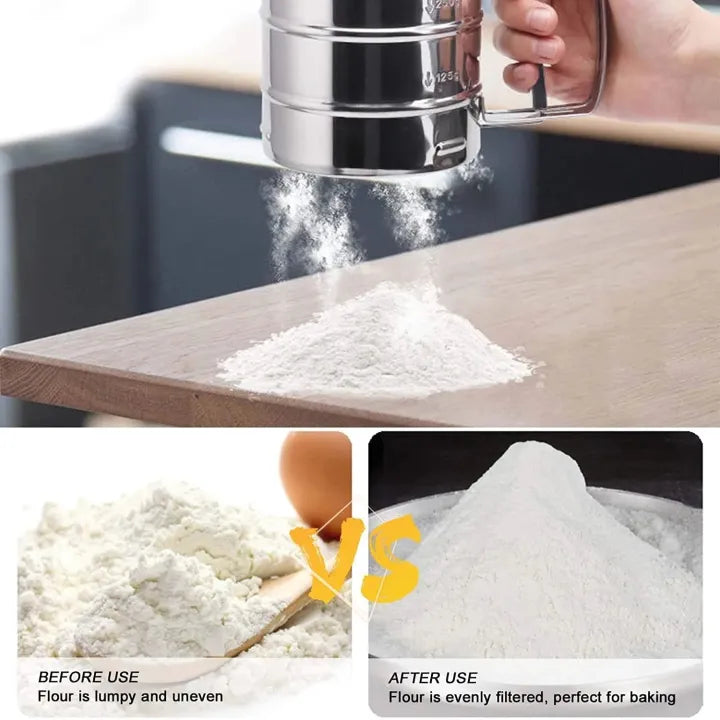 Flour Sifting Powder Sifter Stainless Steel Mesh Net Sieve Strainer Cake Baking Decorator Kitchen