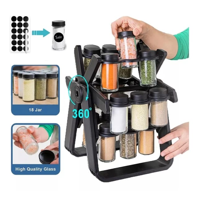 Rotating Spice Rack Organizer with 18 Spice Jars With Spice Labels And Pen for Countertop Kitchen Cabinet Main image