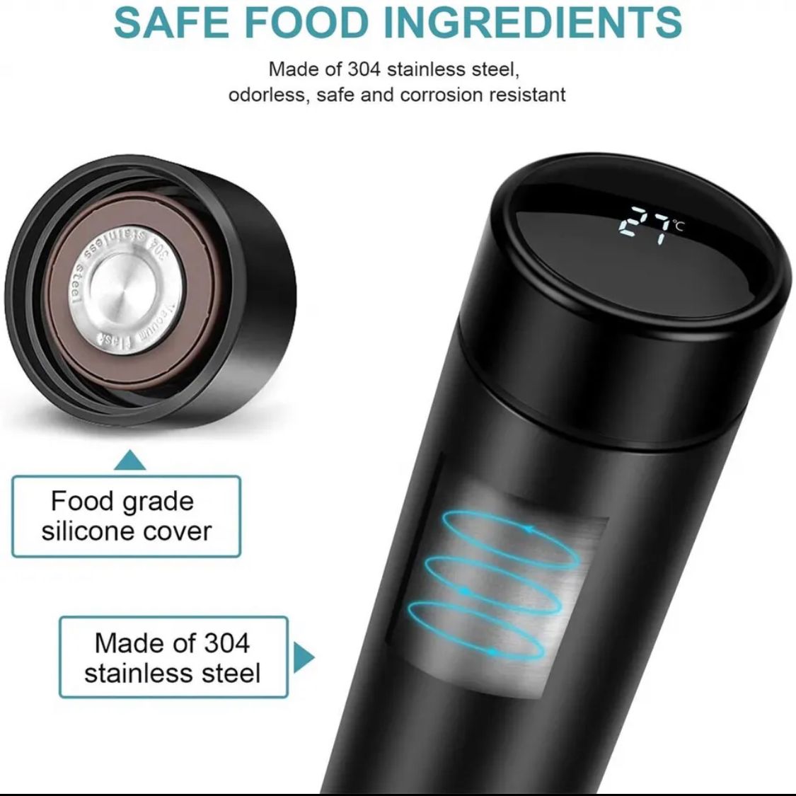 Customize With Your Name Smart LED Temperature Water Bottle 500ml Stainless Steel Hot & Cold Bottles with Vacuum Thermos Flask