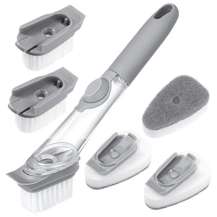 Kitchen Cleaning Brush - Scrubber with Long Handle ,Sponge & White Wok Brush - Refill Liquid - Good for Kitchen