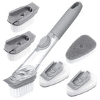 Kitchen Cleaning Brush - Scrubber with Long Handle ,Sponge & White Wok Brush - Refill Liquid - Good for Kitchen
