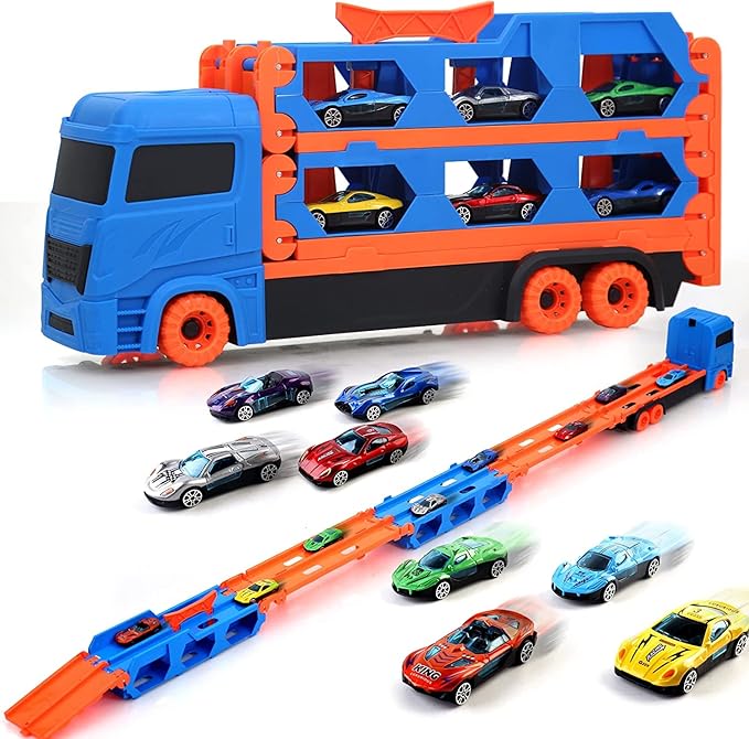 2-in-1 Transforming Truck Playset with Race Track & 2 Alloy Cars Secondary image