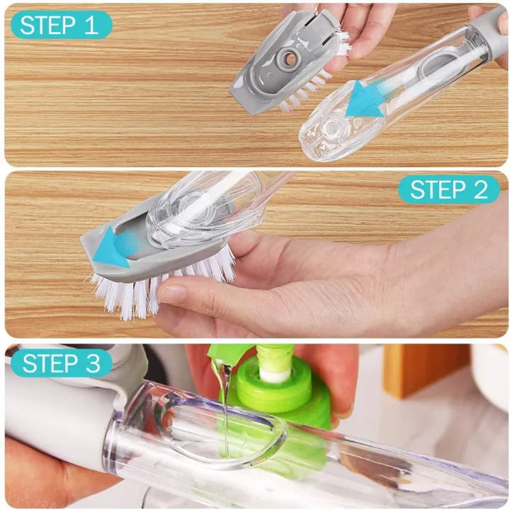 Kitchen Cleaning Brush - Scrubber with Long Handle ,Sponge & White Wok Brush - Refill Liquid - Good for Kitchen