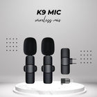 Wireless MIC K9 Dual MICROPHONE Vlogging Mic, For Podcast, Interviews, with Microphone for Type C, Android, IOS Lightining & 3.5mm Jack