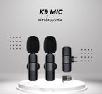 Wireless MIC K9 Dual MICROPHONE Vlogging Mic, For Podcast, Interviews, with Microphone for Type C, Android, IOS Lightining & 3.5mm Jack