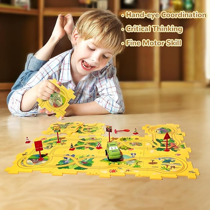 CHILDREN'S EDUCATIONAL PUZZLE TRACK CAR PLAY SET - KidoKraze Main image