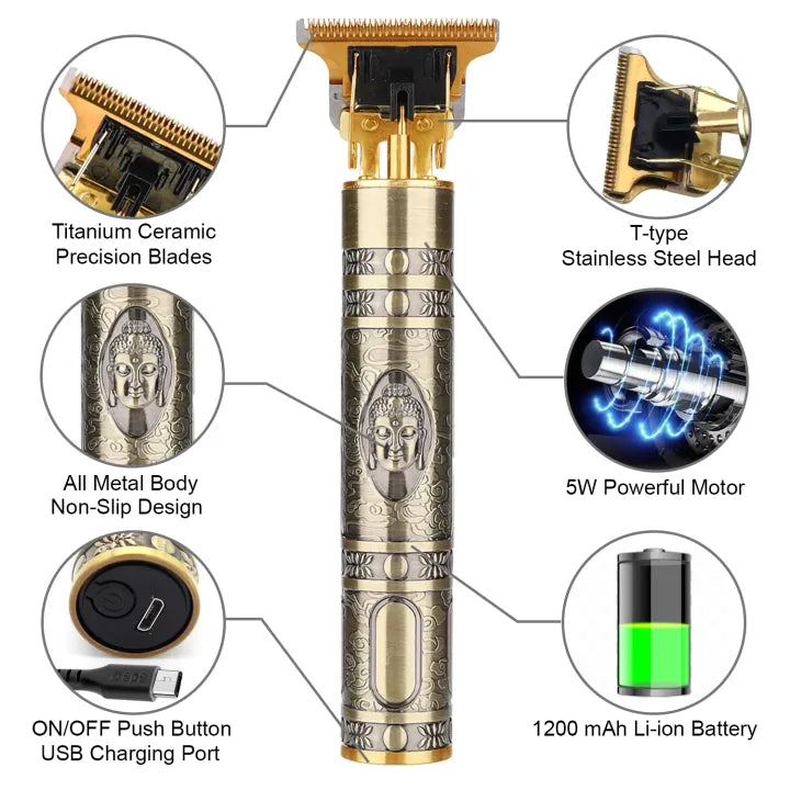 Vintage T9 Trimmer Professional Dragon Style Metal Rechargeable Electric Hair Clipper Cutting Machine