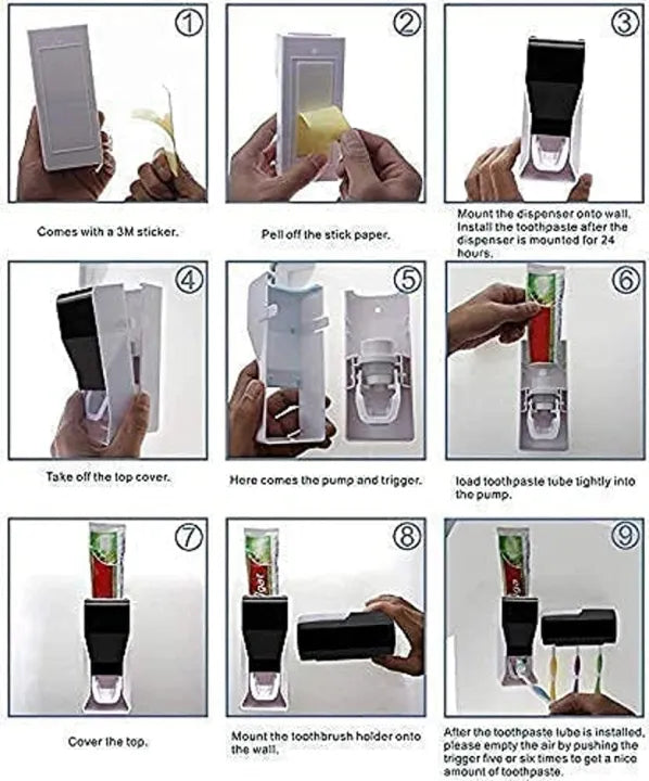 High Quality Set of Toothpaste Dispenser & Brush Holder - Plastic Automatic Toothpaste Dispenser With Tooth Brush Holder For Homes And Bathrooms - Tooth Paste Dispenser with Toothbrush Holder
