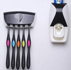 High Quality Set of Toothpaste Dispenser & Brush Holder - Plastic Automatic Toothpaste Dispenser With Tooth Brush Holder For Homes And Bathrooms - Tooth Paste Dispenser with Toothbrush Holder