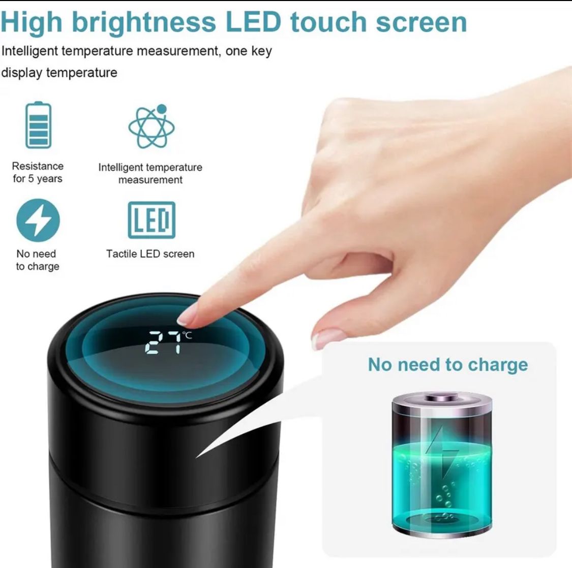 Customize With Your Name Smart LED Temperature Water Bottle 500ml Stainless Steel Hot & Cold Bottles with Vacuum Thermos Flask Secondary image