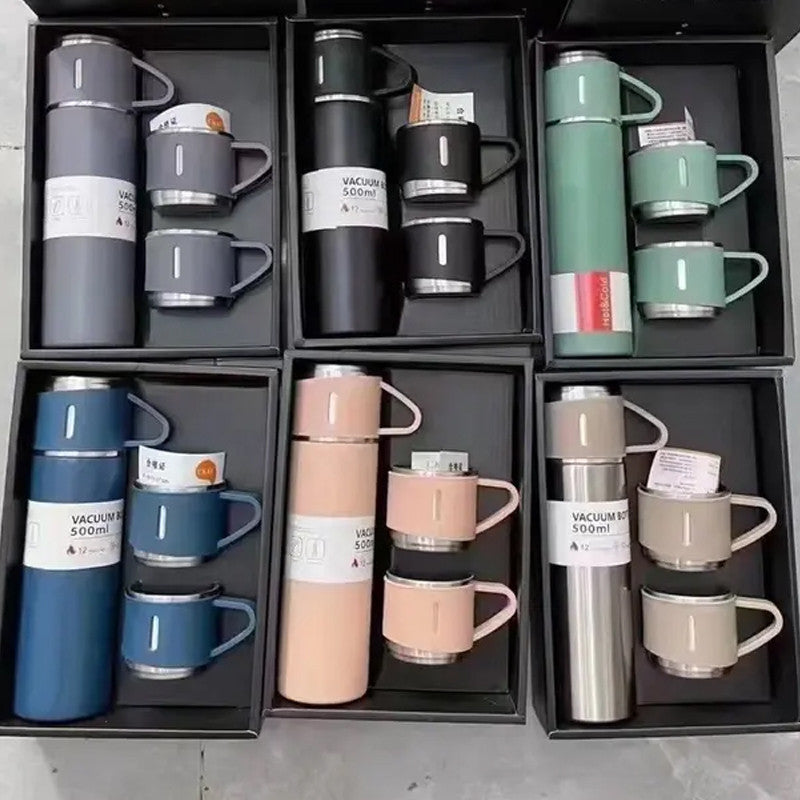 Stainless Steel Vacuum Flask & Extra Cups Set (500ml)