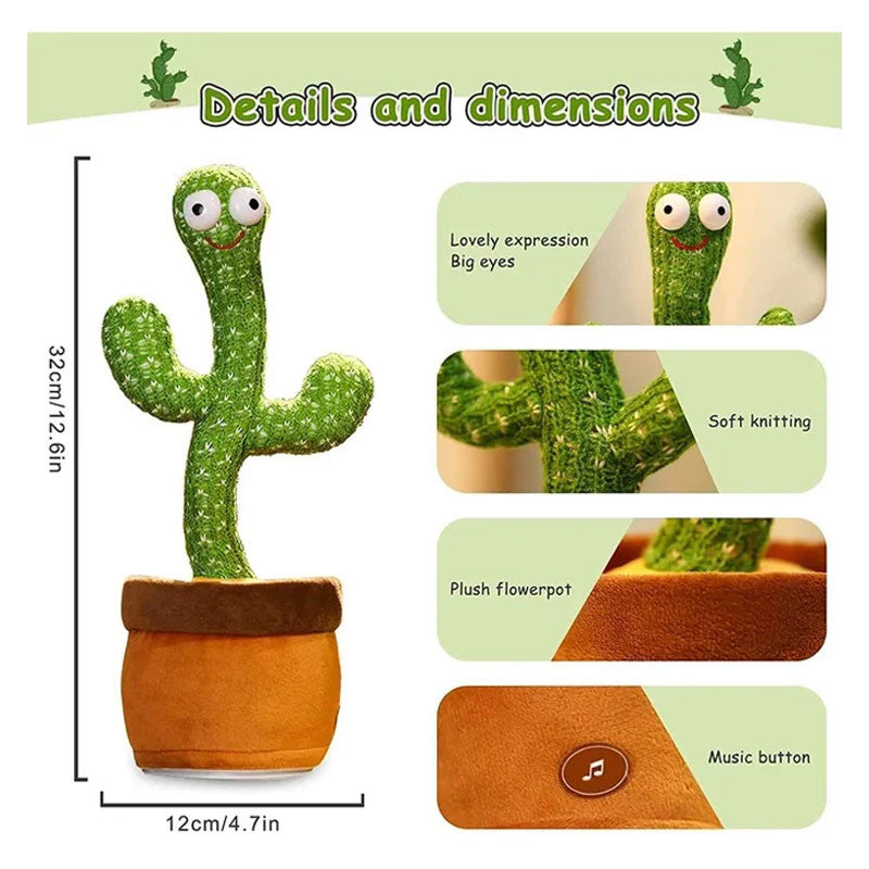 Dancing Cactus Toy with Music, Singing, Talking, Lightning, Wriggle- Funny talk back toy For Kids- Home Decorative and Children Playing Birthday Gift Main image