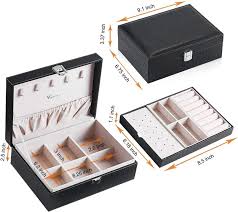 Two layer Jewelry organizer Box (Imported) - Women Display Storage Case Large PU Leather Jewelry Holder with Lock for Earring Ring Necklace Bracelet Secondary image