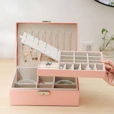 Two layer Jewelry organizer Box (Imported) - Women Display Storage Case Large PU Leather Jewelry Holder with Lock for Earring Ring Necklace Bracelet