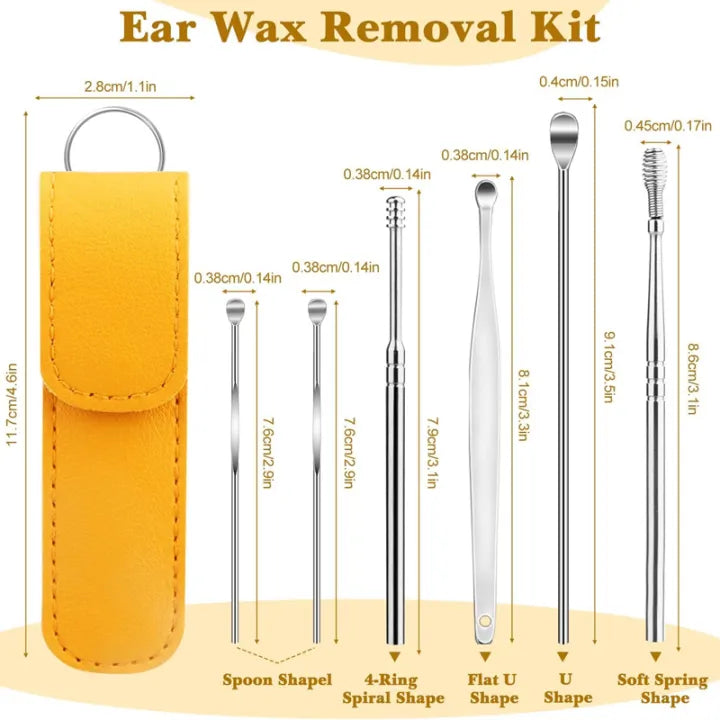 6 Pcs Ear Wax Cleaning Kit Ear Pick Tools, Wax Removal Kit, Ear Cleaning Tool Set, Spring Earwax Cleaner Tool for Children and Adult Main image