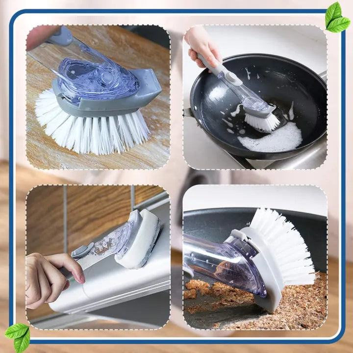 Kitchen Cleaning Brush - Scrubber with Long Handle ,Sponge & White Wok Brush - Refill Liquid - Good for Kitchen Main image