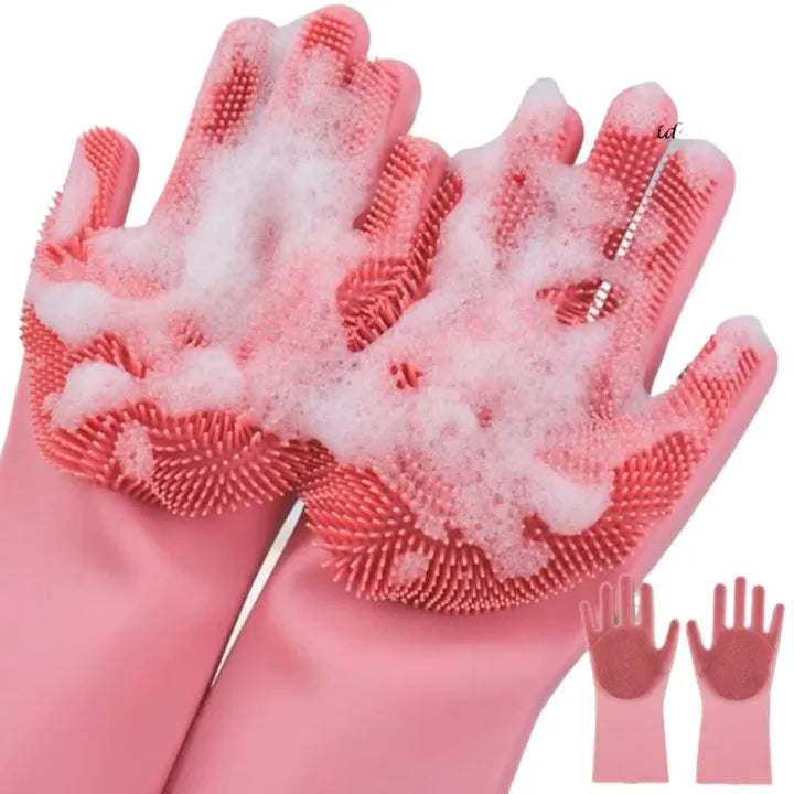 Magic Washing Gloves – Pair Of Silicone Dishwashing Cleaning Gloves- Rubber Gloves for Household Sponge Scrubber Kitchen Cleaning Tools Main image