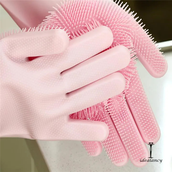 Magic Washing Gloves – Pair Of Silicone Dishwashing Cleaning Gloves- Rubber Gloves for Household Sponge Scrubber Kitchen Cleaning Tools