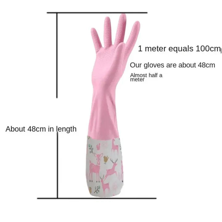 Dishwashing Gloves Warm Rubber Waterproof Kitchen Washing Dishes Housework Gloves Women's Waterproof Cleaning Gloves