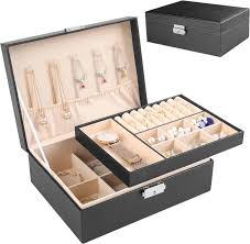 Two layer Jewelry organizer Box (Imported) - Women Display Storage Case Large PU Leather Jewelry Holder with Lock for Earring Ring Necklace Bracelet Main image