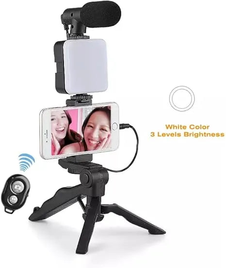 AY-49 Video Making Kit: All-in-One Vlogging Tripod, Microphone, LED Light & Wireless Remote Control