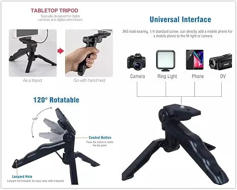 AY-49 Video Making Kit: All-in-One Vlogging Tripod, Microphone, LED Light & Wireless Remote Control