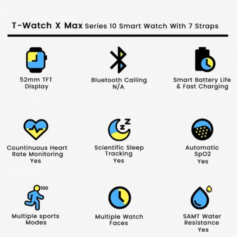 T-Watch X Max Series 10 Smart Watch With 7 Straps