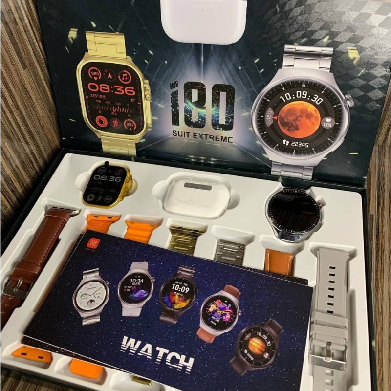 I80 Suite Double Dials 7 Straps Smart Watch With Earbuds