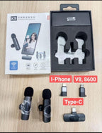 Wireless MIC K9 Dual MICROPHONE Vlogging Mic, For Podcast, Interviews, with Microphone for Type C, Android, IOS Lightining & 3.5mm Jack