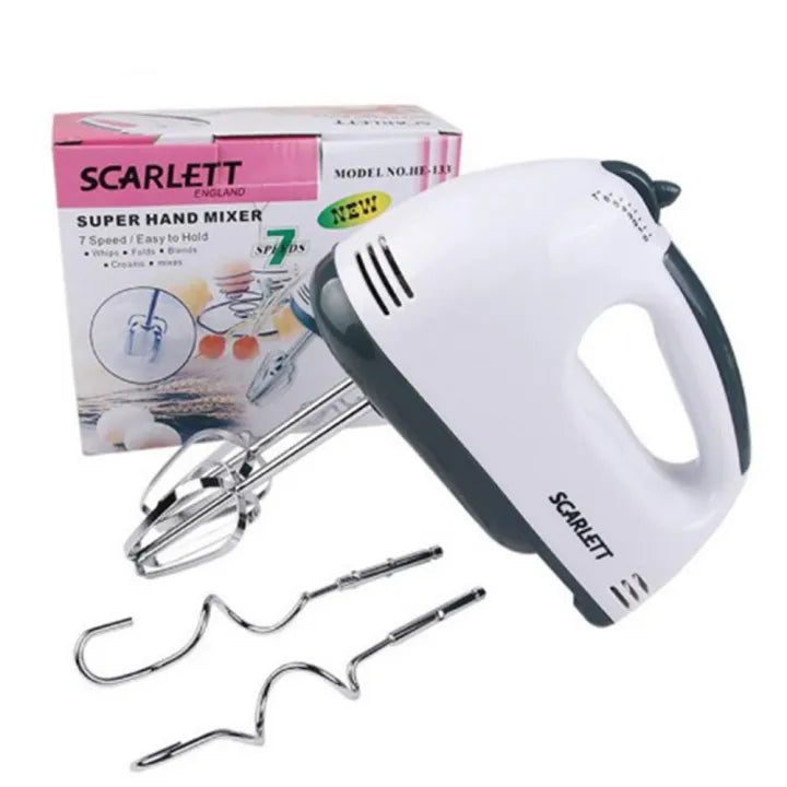 Scarlett Hand Mixer - 7 Speed Egg Beater with Chrome Beater + Dough Hook (White, 260W) Main image