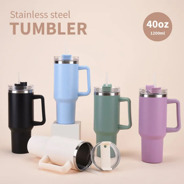 40 oz Insulated Tumbler Thermos Flask with Straw & Lid – Stainless Steel Double-Walled Thermal Mug for Hot & Cold Beverages, Ideal for Travel, Gym, and Outdoor Use  Main image