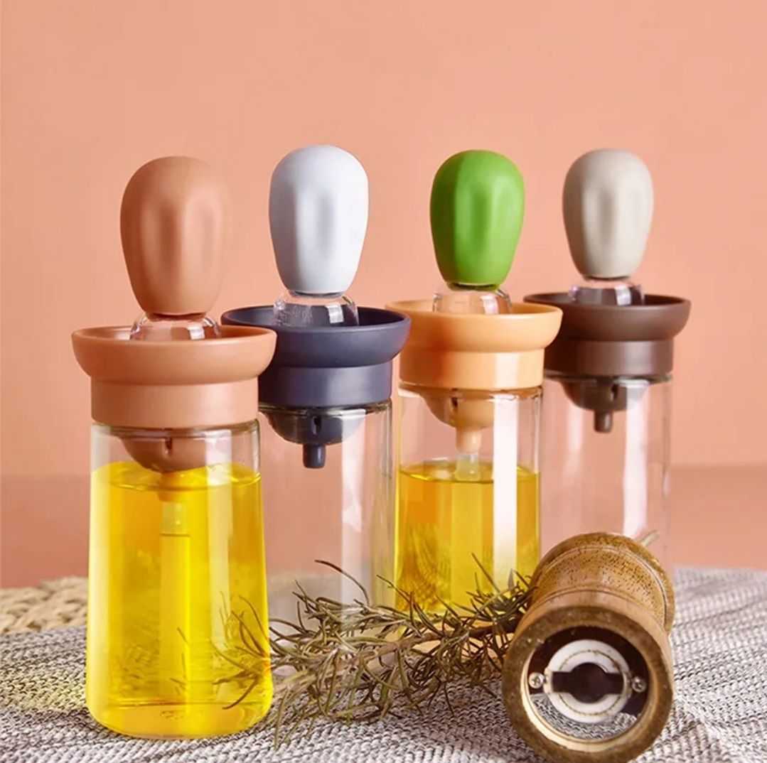 Oil Bottle Brush Silicone Glass Container Kitchen Olive Oil Pump Pot Vinegar Spray BBQ Cookware Dispenser Cooking Condiment Tool