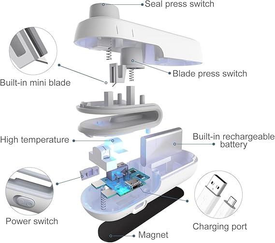 Portable Mini Sealing Machine 2 in 1 USB Rechargeable Magnetic Bag Sealer Heat Seal with Cutter