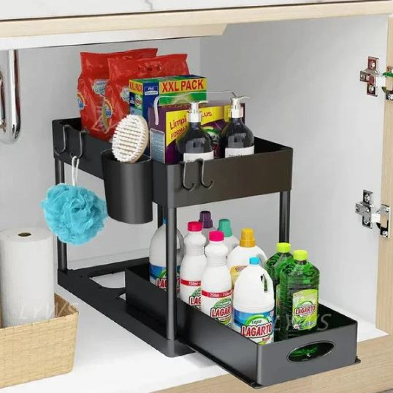 2 Tier Under Sink Organizer Sliding Cabinet Basket Main image