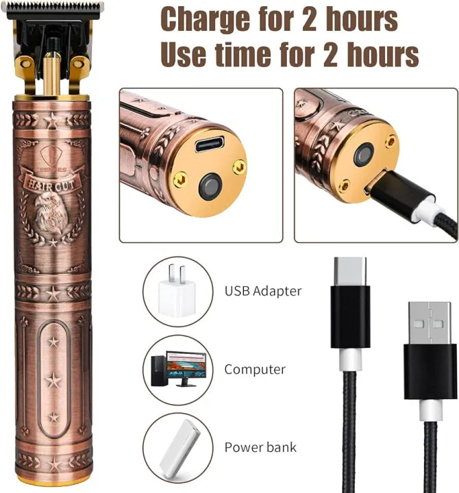 Vintage T9 Trimmer Professional Dragon Style Metal Rechargeable Electric Hair Clipper Cutting Machine