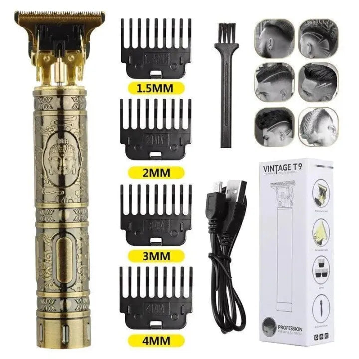 Vintage T9 Trimmer Professional Dragon Style Metal Rechargeable Electric Hair Clipper Cutting Machine