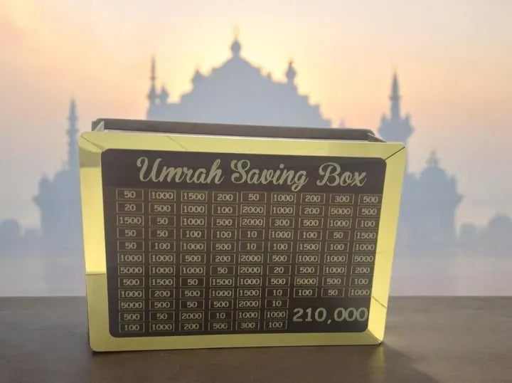 Umrah Saving Box - Wooden Umrah Saving Box - 280 Days Savings Plan - Islamic Halal Money Jar for Umrah - Daily Pilgrimage Savings Tracker - Gift for Muslims Money Saving Box